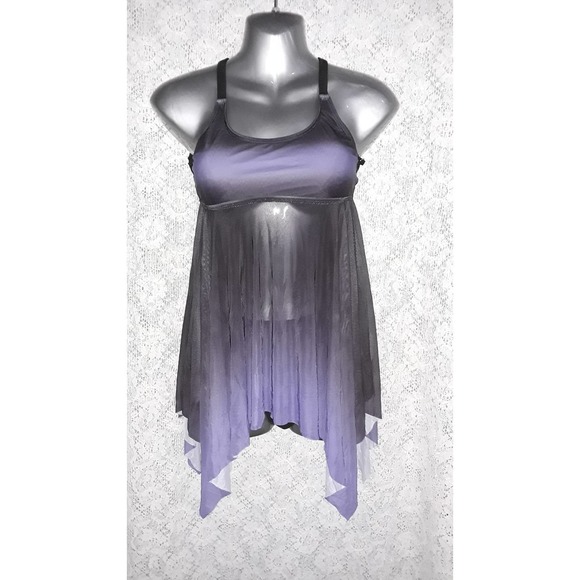 NIP Sz S Sheer Mesh Tankini 2 Piece Casoda Purple Ombre Swim Suit - Picture 1 of 6
